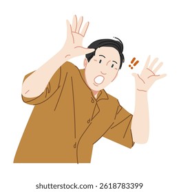 A man in brown clothes was shocked