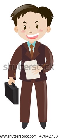 Man in brown suit with briefcase and paper illustration
