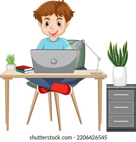 Un hombre navegando por Internet en la ilustración de un portátil