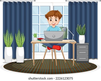 A man browsing internet on laptop illustration