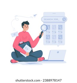 A man browsing job vacancies vector illustration