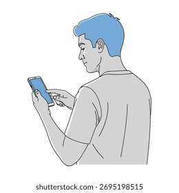 Mann durchsuchen Telefonleitung Kunstgrafik