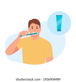 Man brushes teeth with a toothbrush.Oral hygiene and dental procedures concept. Cute vector illustration in flat