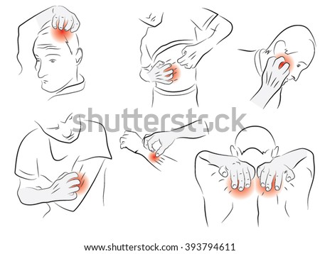 Man brushing the body, head, abdomen, arms, back, scabies, itching. Man itch and scabies. Itchy, itchy skin. Scabies skin.  itch and scabies. pain and adult itchy. hand draw picture. head, arm
