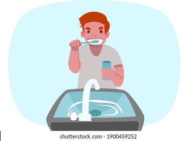 Man Brushing His Teeth Every Morning Stock Vector (Royalty Free ...