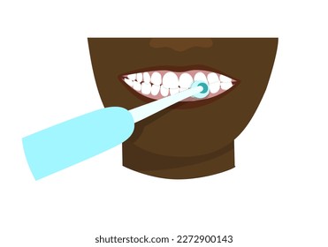 Man brushing teeth with electric toothbrush. Vector illustration