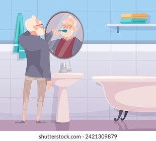 Hombres cepillando dientes higiene diaria en el baño