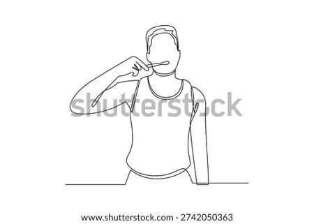 Man Brushing Teeth Morning. Self care daily Concept. Single line draw design Video 4k. Footage graphic illustration