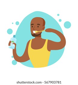 Man Brushing Teeth, Part Of People In The Bathroom Doing Their Routine Hygiene Procedures Series