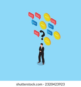 Man with bubble chats and question mark isometric 3d vector illustration concept for banner, website, illustration, landing page, flyer, etc