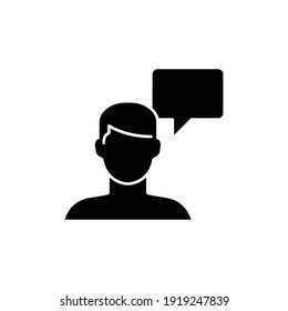 Man With Bubble Speech Glyph Icon. Testimonials And Customer Relationship Management Concept. Simple Solid Style. Vector Illustration Isolated On White Background. EPS 10