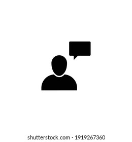 Man with bubble speech glyph icon. Testimonials and customer relationship management concept. Simple solid style. Vector illustration isolated on white background. EPS 10