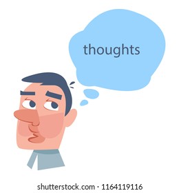 A man with a bubble of thoughts and a place for text. Vector on white background. Cartoon style.