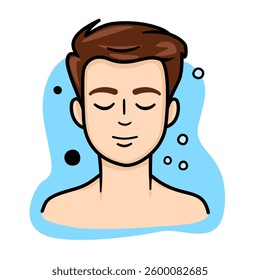 Man with Bubbles, Spa Relaxation Scene for Wellness Therapy Featuring a Calm Man with Closed Eyes Surrounded by Bubbles, Relaxation and Self-Care in a Serene Spa Setting, vector Design, Transparent