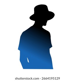 Hombre con sombrero de cubo Silueta Vector