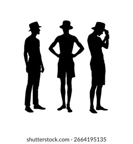 Homem Com Bucket Chapéu Silhueta Vetor