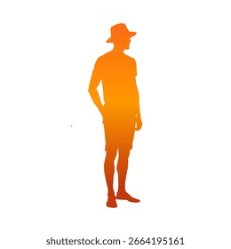 Homem Com Bucket Chapéu Silhueta Vetor