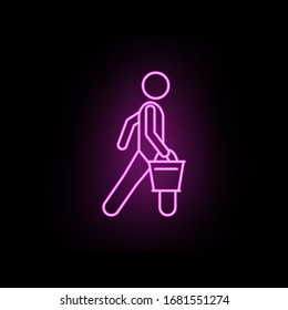 Man with bucket neon icon. Simple thin line, outline vector of male bag and luggage icons for ui and ux, website or mobile application