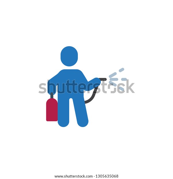 Man with bug sprayer flat
icon, vector sign, colorful pictogram isolated on white. The man
with insecticide spray symbol, logo illustration. Flat style
design