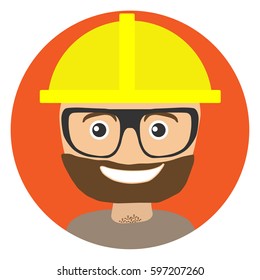 Man builder with beard. Vector illustration. Flat design