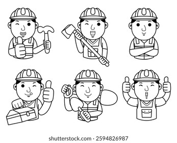 man builder cartoon character line art
