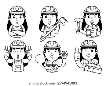 man builder cartoon character line art