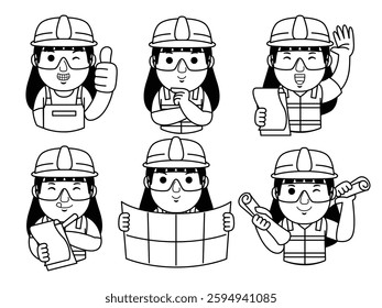 man builder cartoon character line art