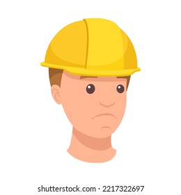 Man Builder Character Head In Yellow Hard Hat And Sad Face Expression Vector Illustration