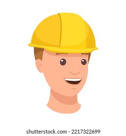 Man Builder Character Head In Yellow Hard Hat And Smiling Face Expression Vector Illustration