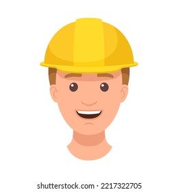 Man Builder Character Head in Yellow Hard Hat and Smiling Face Expression Vector Illustration