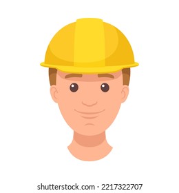 Man Builder Character Head in Yellow Hard Hat and Smiling Face Expression Vector Illustration