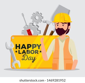 man builder with emblem and helmet with gears