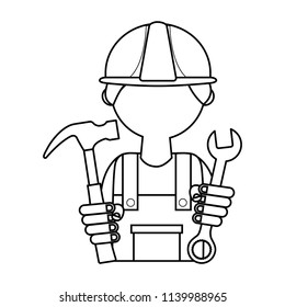man builder with hammer and wrench key tool