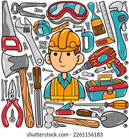 Man Builder Kawaii Doodle Vector Illustration