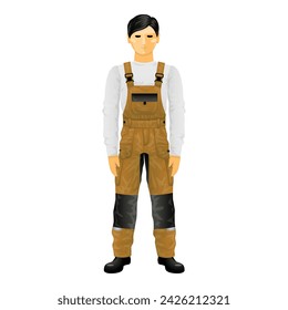 Man builder overalls icon cartoon vector. Construction worker. Gal work gear