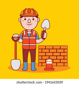 Man Builder Profession Cartoon Vector