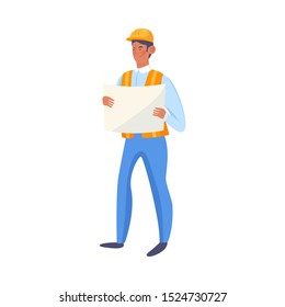 Man Builder Standing Looking Plan Vector Stock Vector (Royalty Free ...