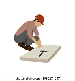 El constructor de un hombre realiza mediciones con una cinta.