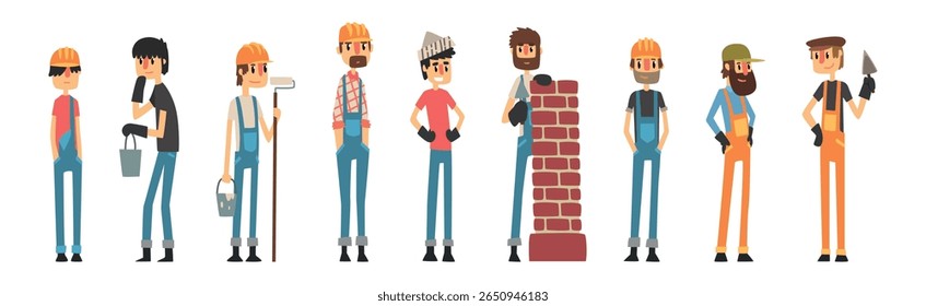 Caractere de Trabalhador do Man Builder no Conjunto de Vetores Uniformes