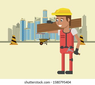 man builder working under construction scene vector illustration design