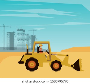 man builder working under construction scene vector illustration design