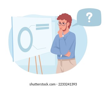 Man building startup strategy 2D vector isolated illustration. Company development perspective flat character on cartoon background. Colorful editable scene for mobile, website, presentation