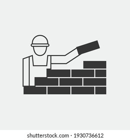 man building wall vector icon bricks construction in work suit