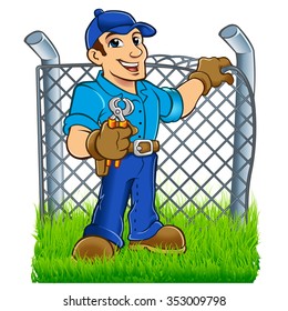 Man Building Wire Fence