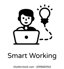 Man with bulb donating glyph icon of smart working 

