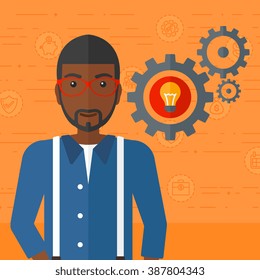 Man with bulb and gears.