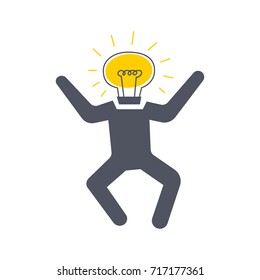 Man with a bulb instead of a head jumping, New idea concept, illustration