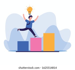 man with bulb on chart bar graph over white background, colorful design, vector illustration