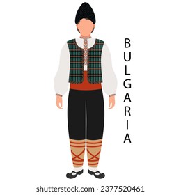 Un hombre con un traje folclórico búlgaro. Cultura y tradiciones de Bulgaria. Ilustración, vector