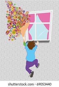 man with bunch of flowers
